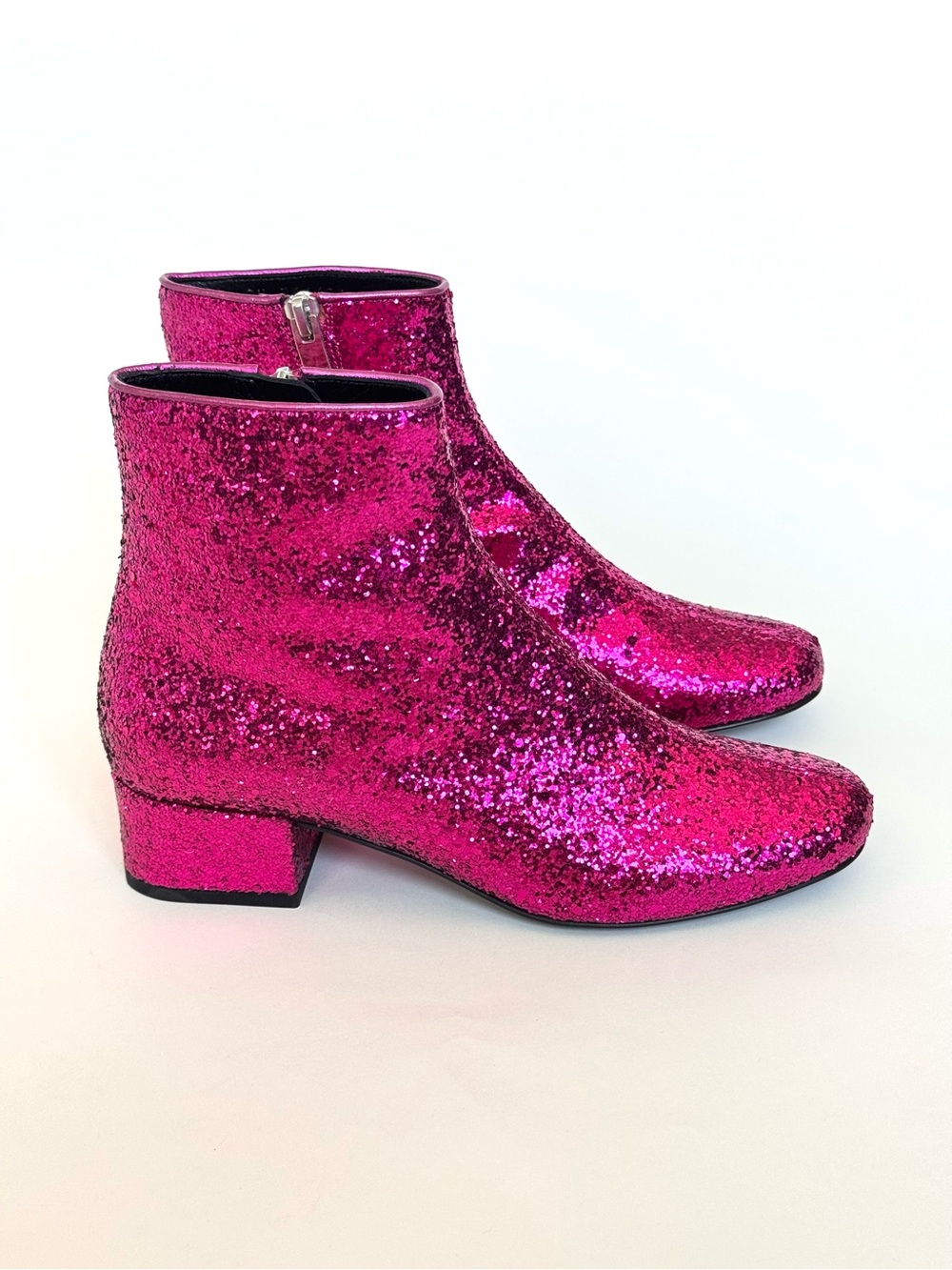 Saint Laurent "Babies" glitter ankle boots in hot pink from the F/W 14 Runway - Picture 2 of 12